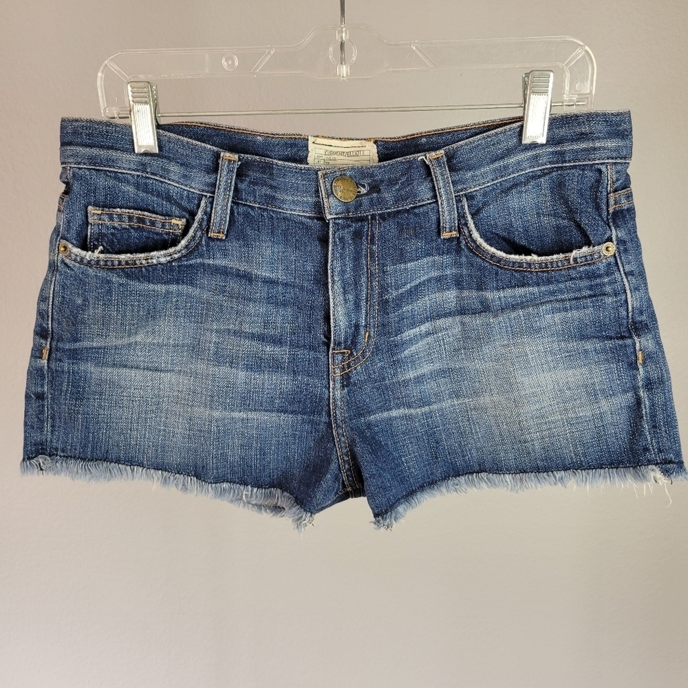 CURRENT ELLIOT // high waist raw hem med blue super soft denim cut off shorts